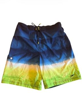 Speedo Men's 22" Board Shorts L NWOT Ombre Swim Trunks Blue Green Yellow